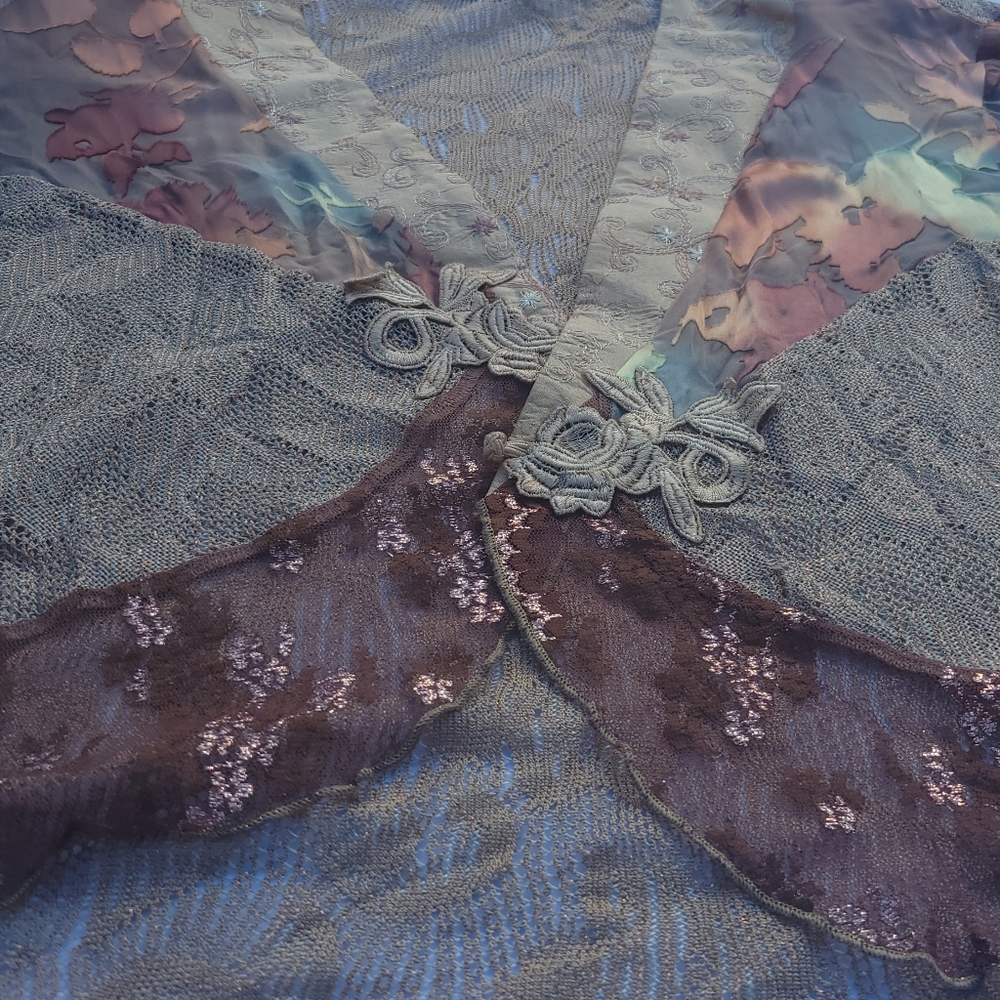 Vintage Floral Lace & Silk Cottagecore Spencer Alexis Cardigan Jacket XL - Picture 10 of 17